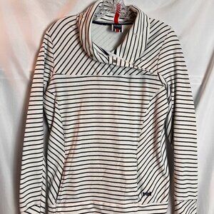 Women's Blue/white stripe Helly Hansen Long slv Snap neck Popover Knit Top Sz L